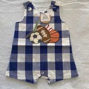 Mud Pie Baby Boys 0-3 Months Sleeveless Check Print Sports Shortall Jon Jon